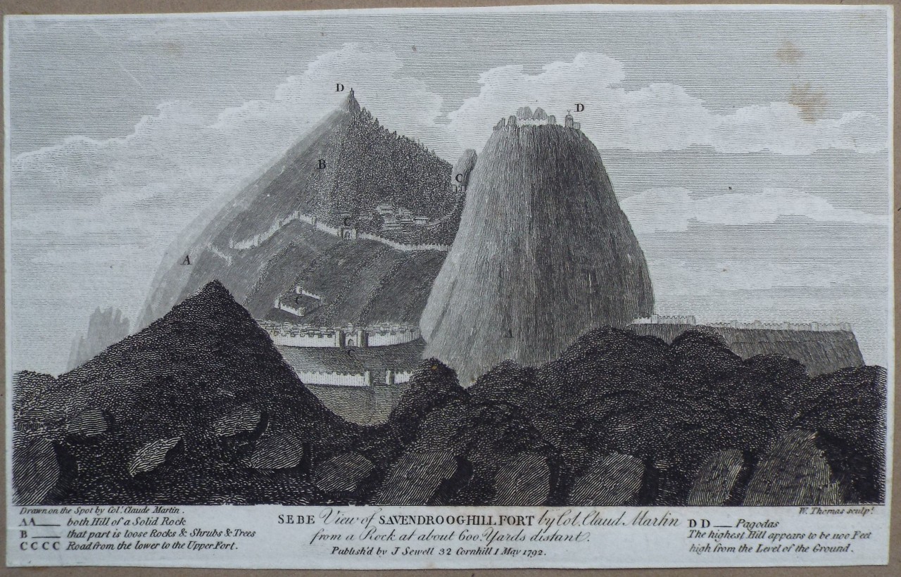 Print - Sebe View of Savendroog Hill Fort by Col. Claude Martin from a Rock at about 600 yards distant. - Thomas
