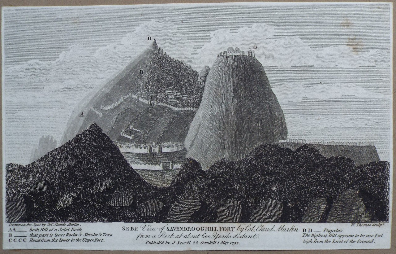 Print - Sebe View of Savendroog Hill Fort by Col. Claude Martin from a Rock at about 600 yards distant. - Thomas