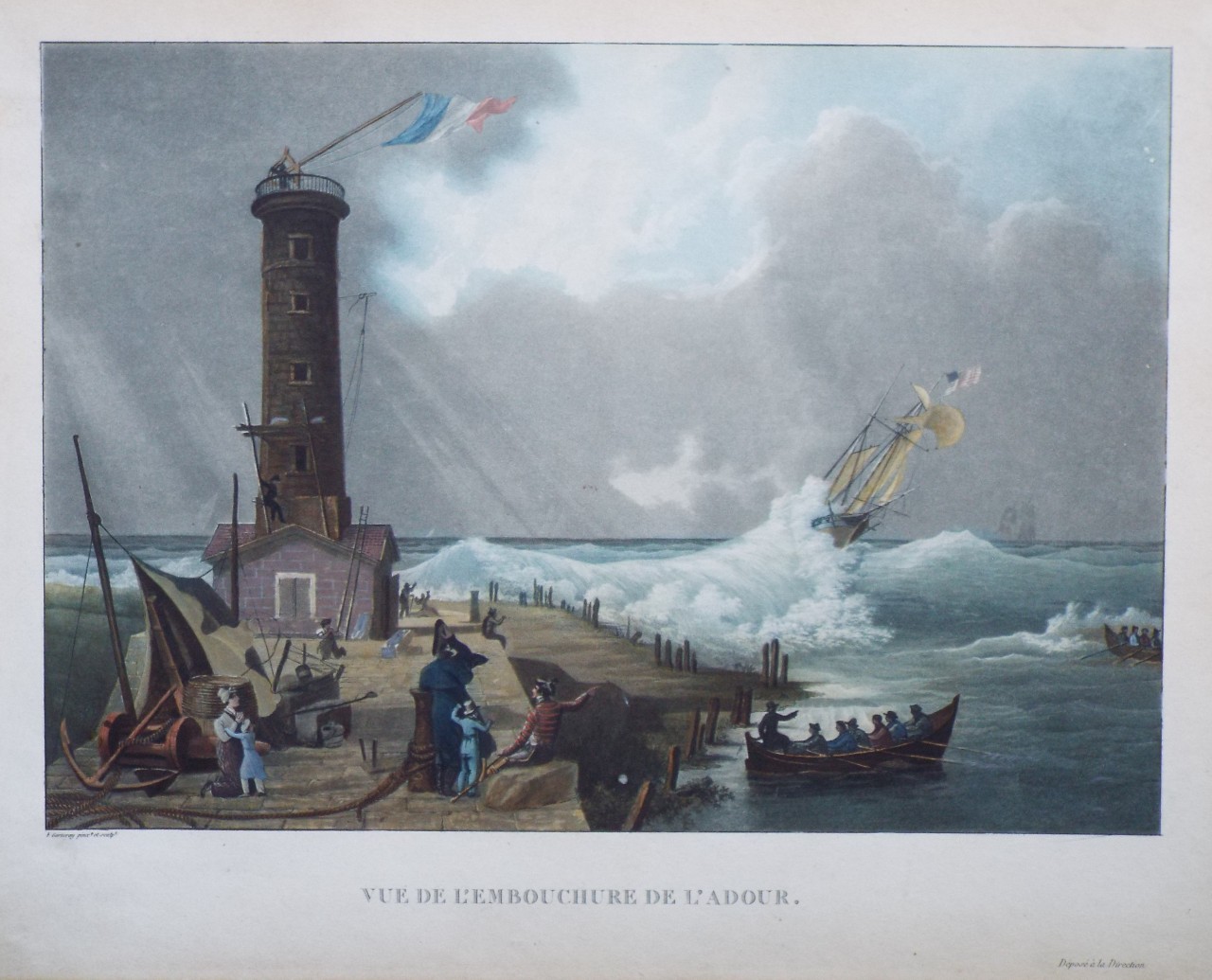 Aquatint - Vue de l'Embouchure de l'Adour. - Garneray