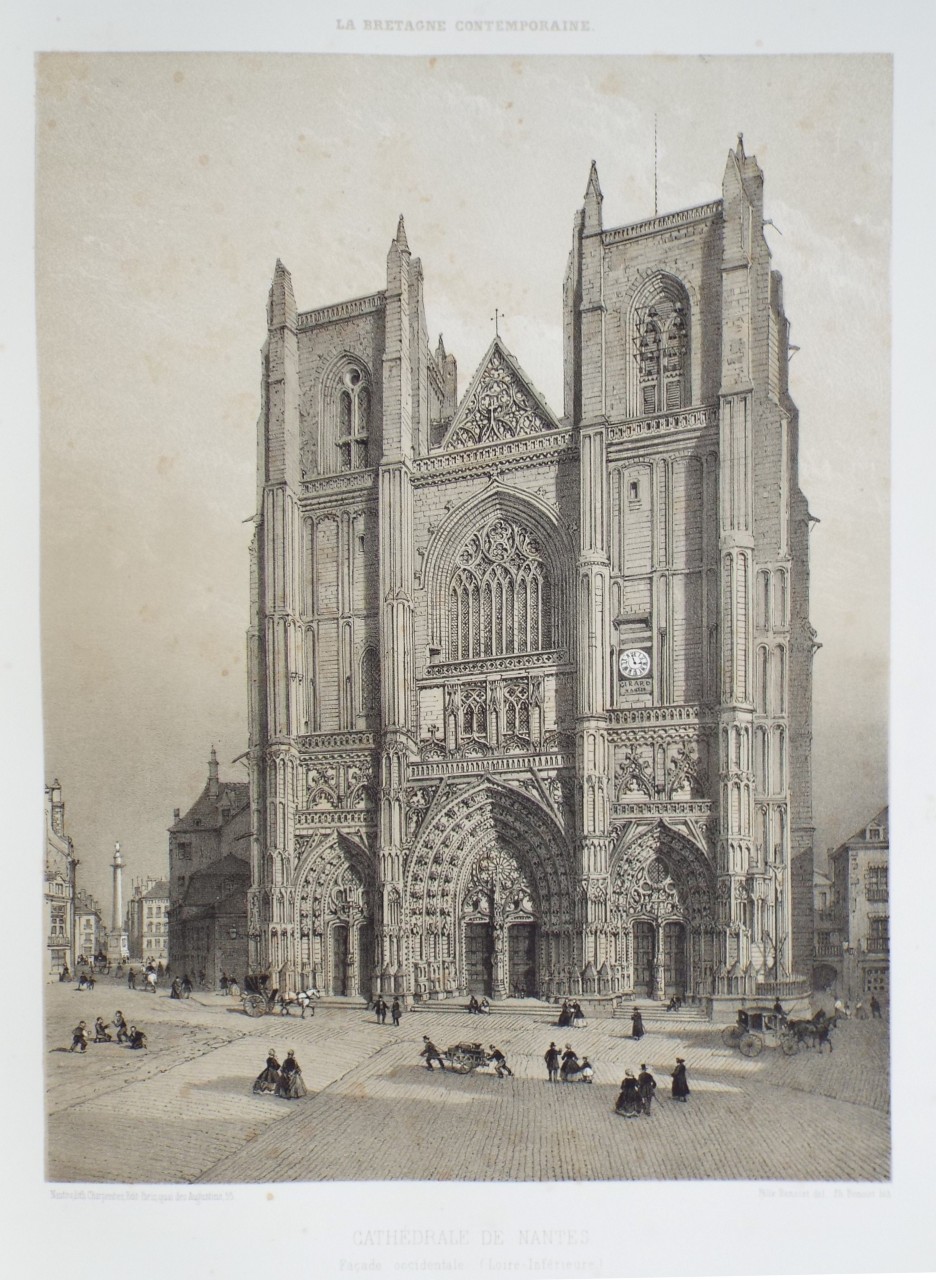 Lithograph - Cathedrale de Nantes. Facade occidentale (Loire-Inferieure.) - Benoist