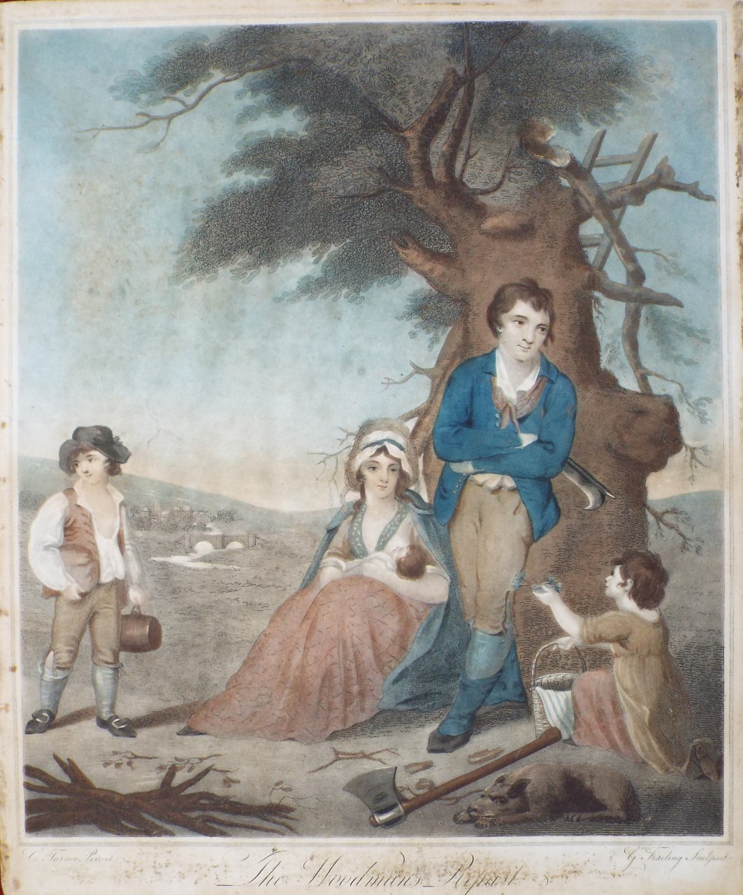 Aquatint - The Woodman's Repast, - Frailing