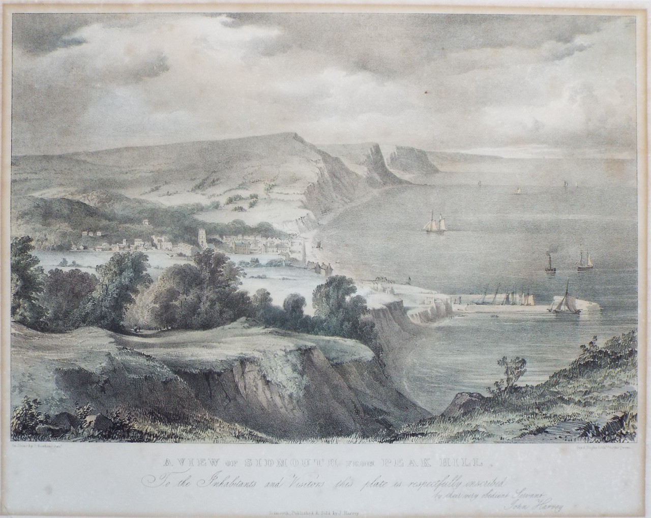 Lithograph - A View of Sidmouth from Peak Hill. - Hawkins