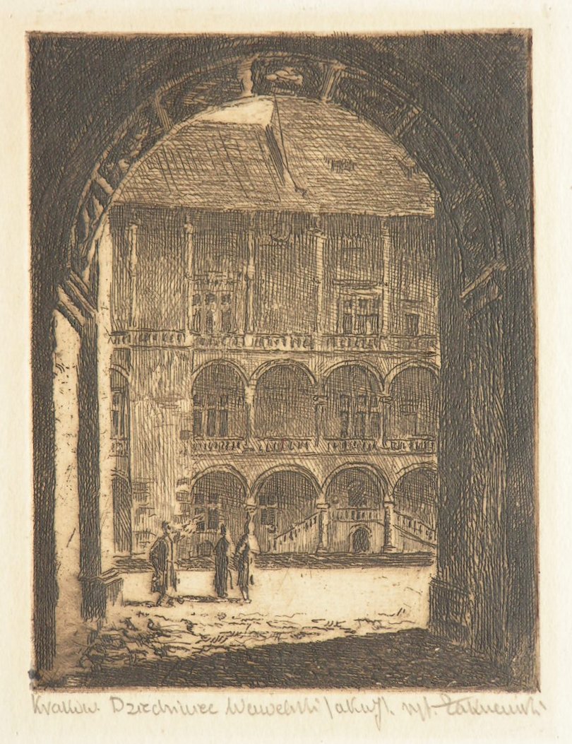 Etching - Wawel Royal Castle Courtyard