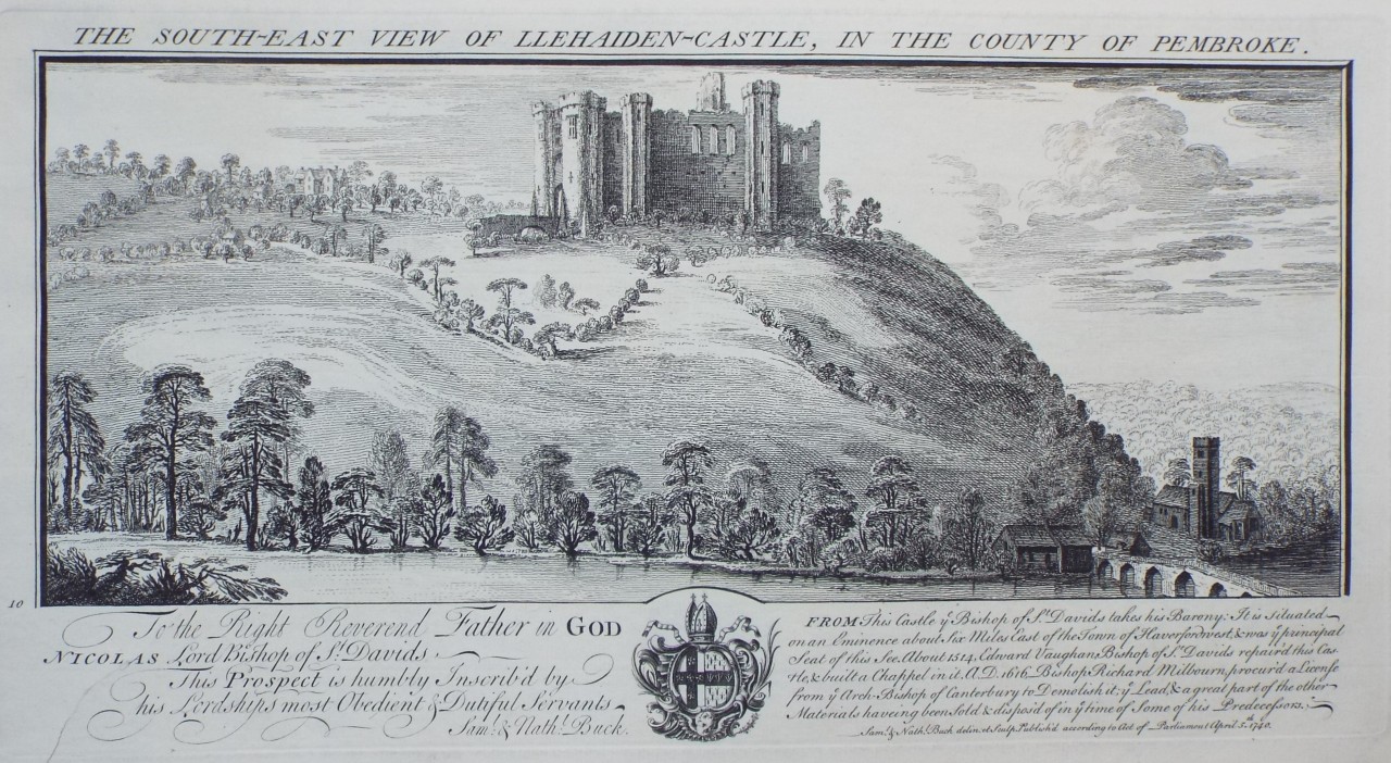 Print - The South-East View of Llehaiden-Castle, in the County of Pembroke. - Buck