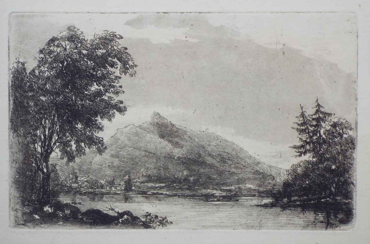 Etching - (Lake & Mountain landscape)