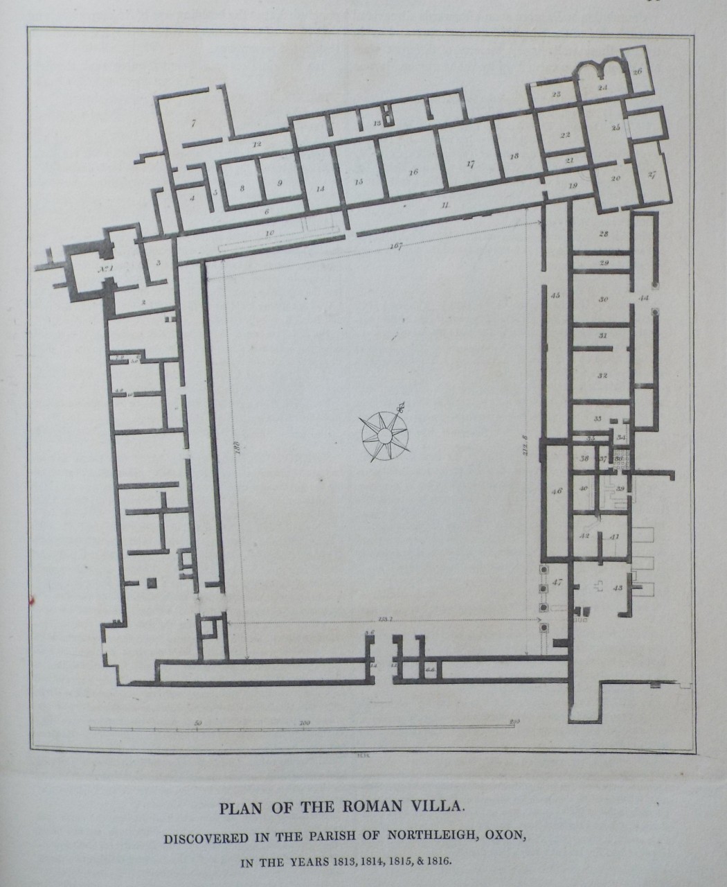 Print - Plan of the Roman Villa discovered in the Parish of Northleigh, Oxon, in the years 1813, 1814, 1815 & 1816. - Skelton