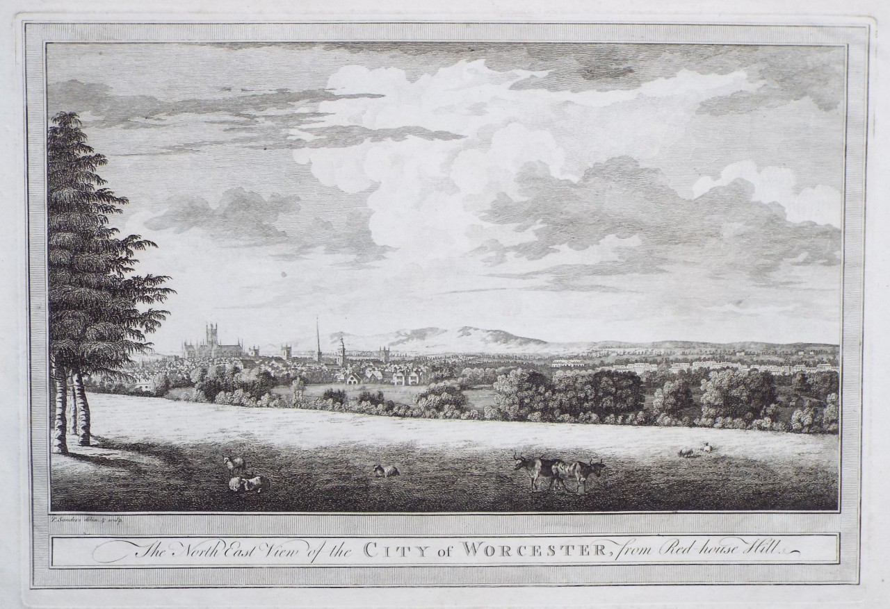 Print - The North East View of the City of Worcester, from Red-house Hill. - Sanders
