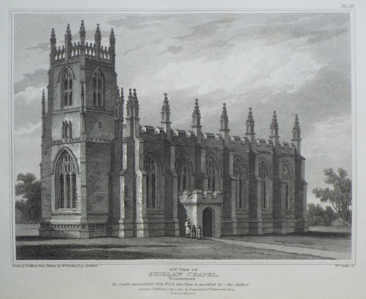 Print - S.W. View of Skirlaw Chapel, Yorkshire. - Smith