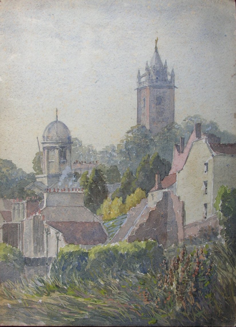 Watercolour - (Brandon Tower & St. George's, Bristol from the Red Lodge)