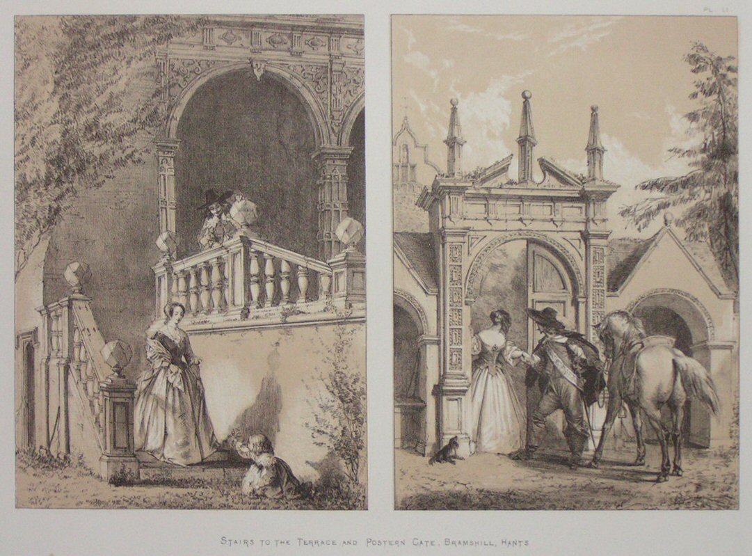 Lithograph - Stairs to the Terrace and Postern Gate, Bramshill, Hants.