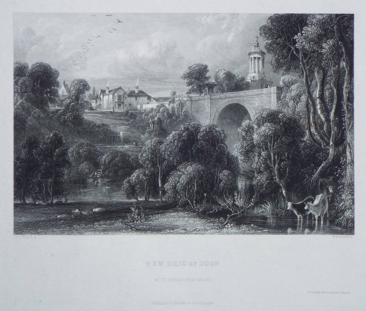 Print - New Brig of Doon with Burns Monument. - Richardson