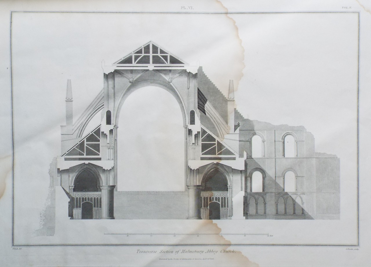 Print - Tramsverse Section of Malmsbury Abbey Church. - Basire