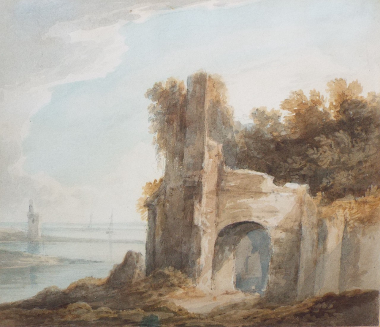 Watercolour - Coastal landscape with ruin