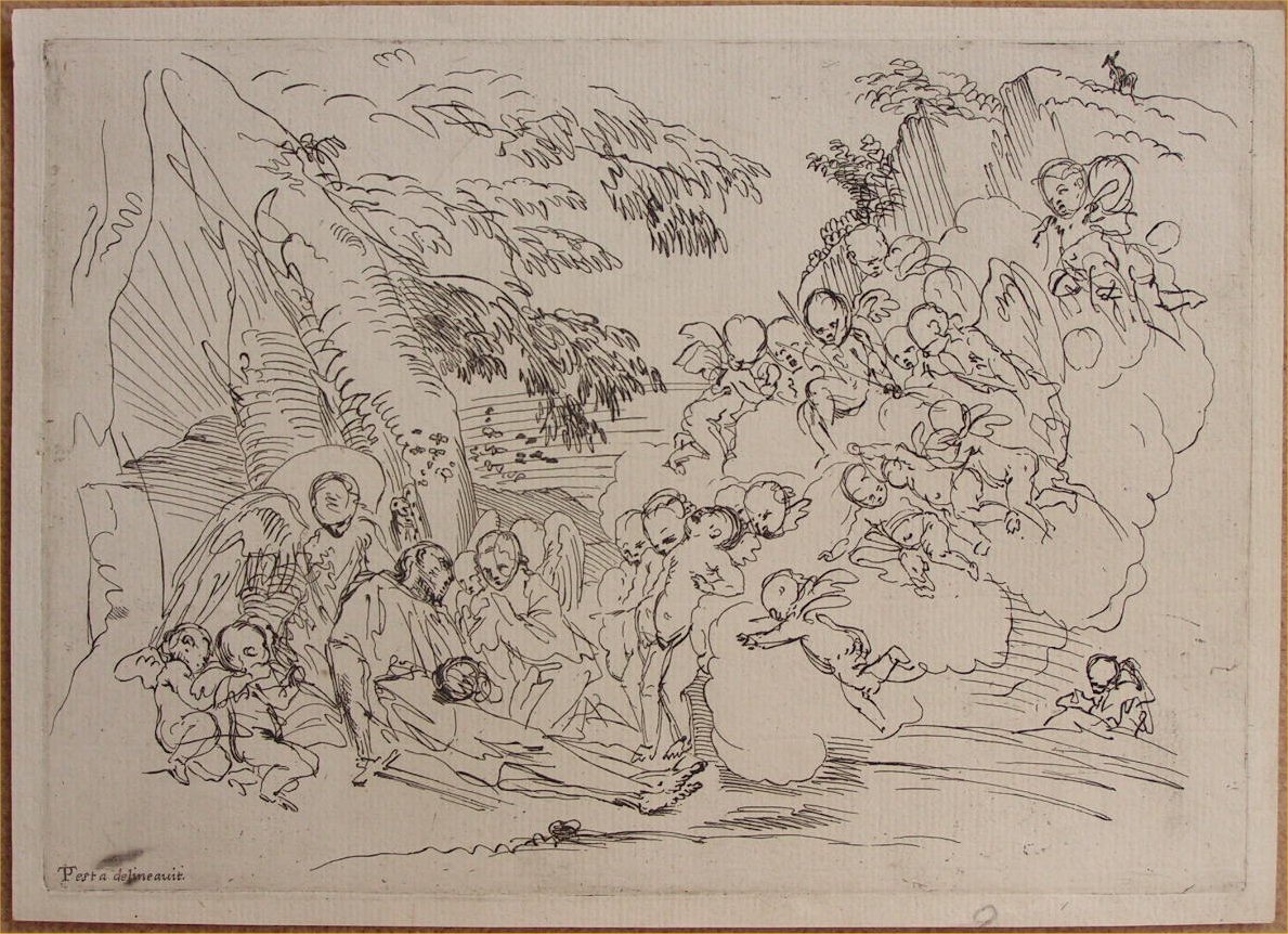 Etching - (Nativity scene? with many seraphim) - Testa