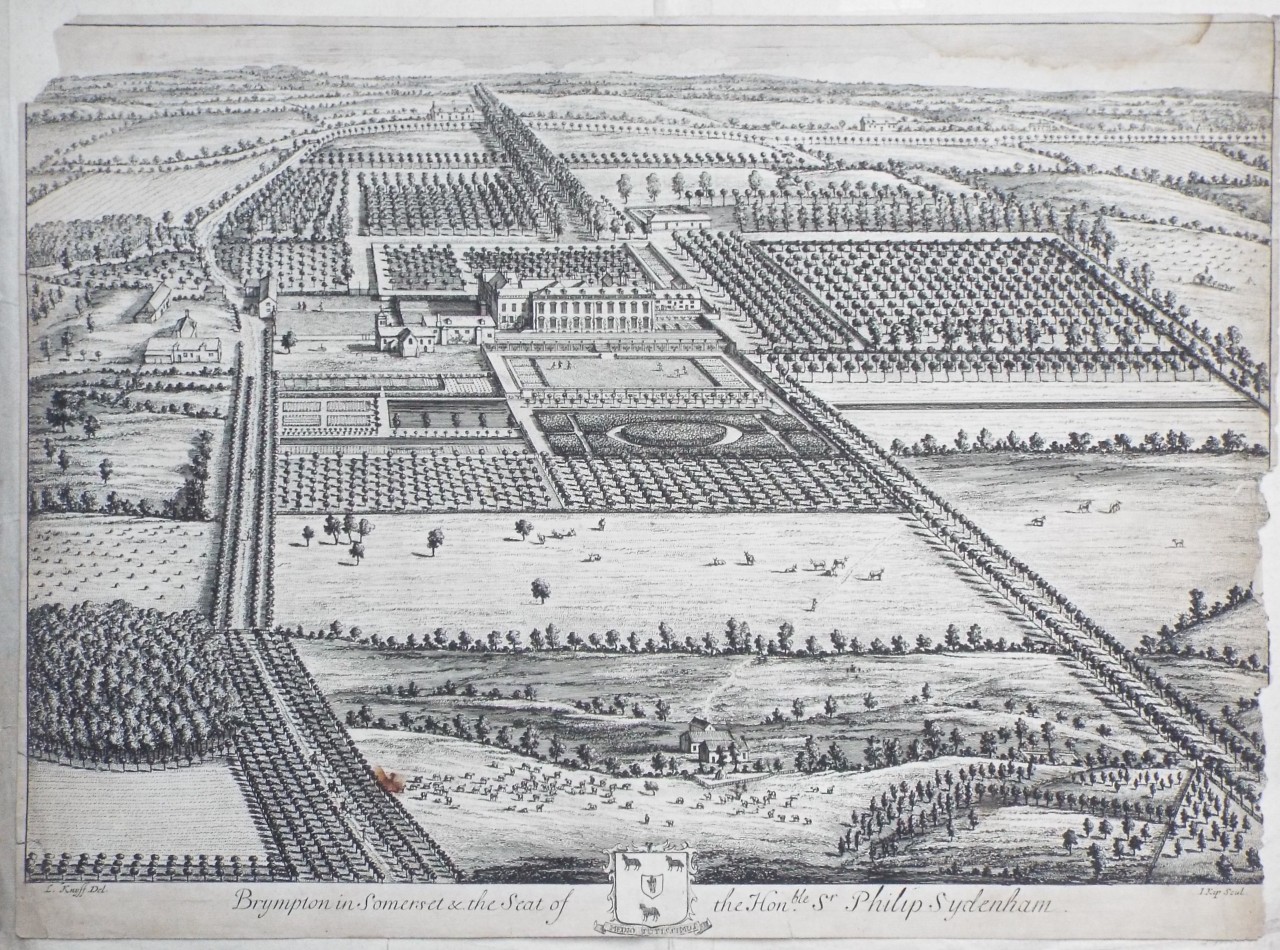 Print - Brympton in Somerset Shire, the Seat of the Honble. Sr. Philip Sydenham. - Kip