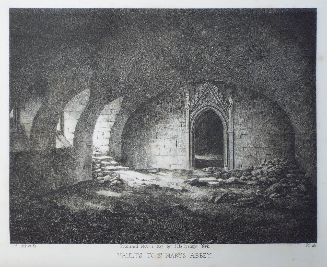 Etching - Vaults to St. Mary's Abbey. - Halfpenny