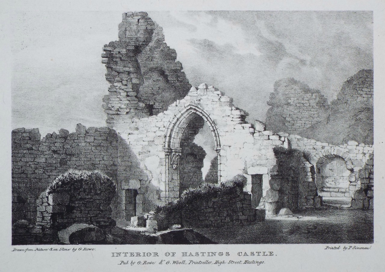 Lithograph - Interior of Hastings Castle. - Rowe