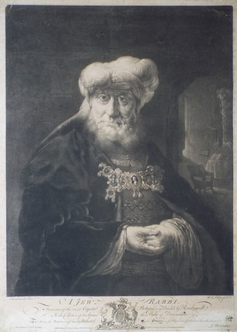 Mezzotint - A Jew Rabbi. From one of the most Capital Pictures ever painted by Rembrandt. In the Collection of his Grace the Duke of Devonshire. - Pether