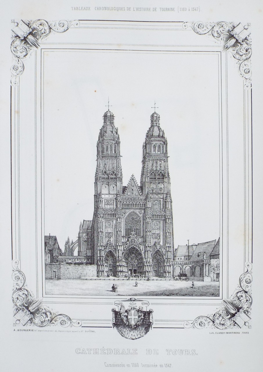 Lithograph - Cathedrale de Tours.