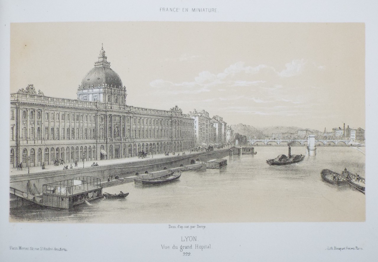 Lithograph - Lyon. Vue du grand Hopital. - 