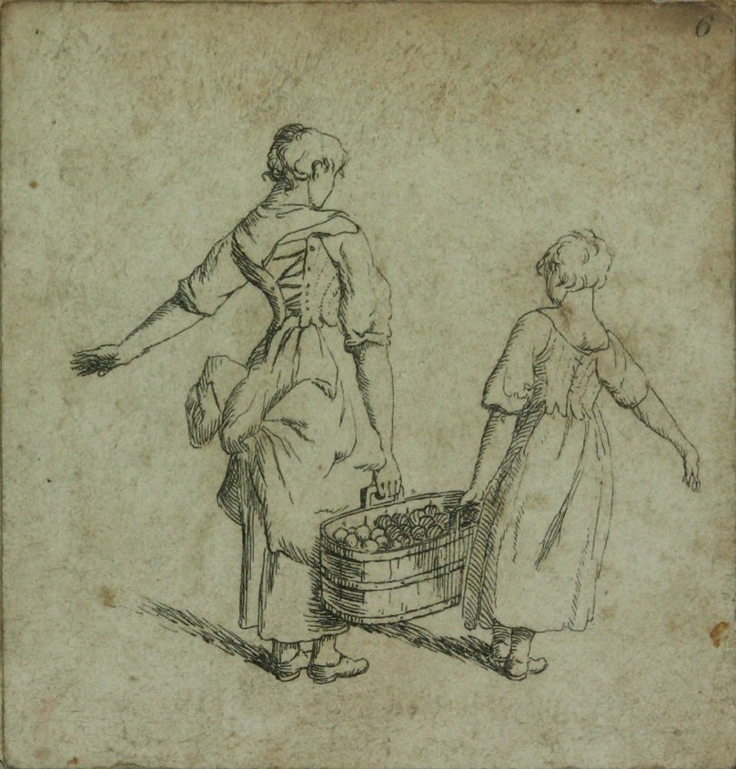 Etching - (Two women carrying a basket)