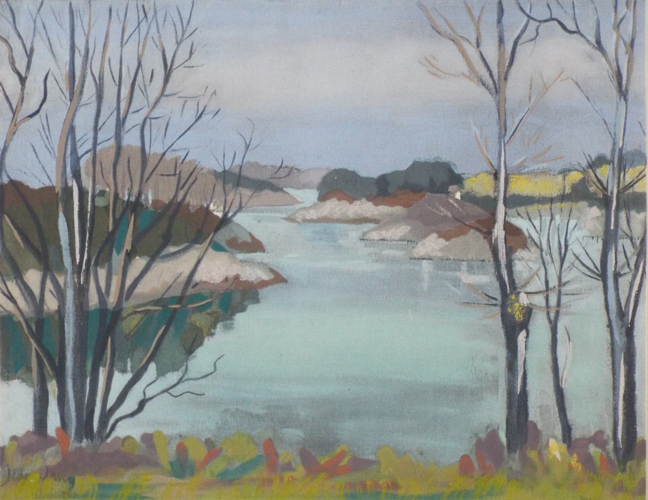 Pochoir Gouache - La Landrais : Vue sur La Passagere