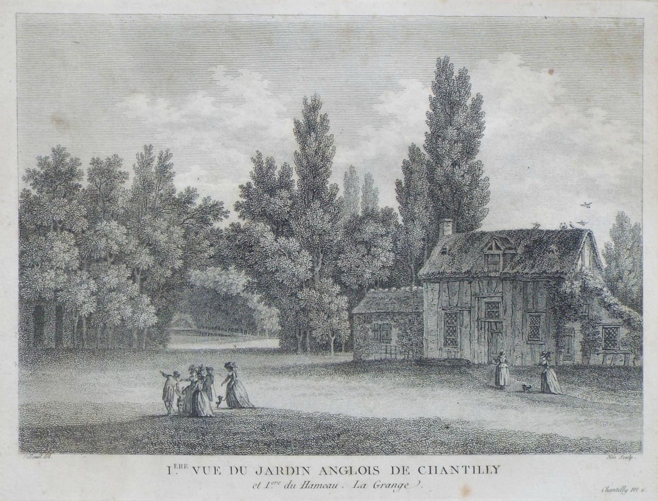 Print - Iiere. Vue du Jardin de Chantilly et Iere. du Hameau, La Grange. - 