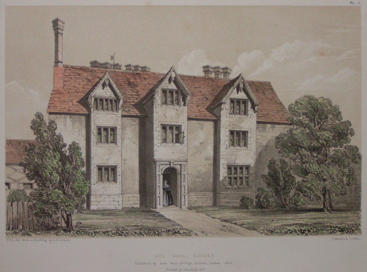 Lithograph - Ote Hall, Sussex - Bedford