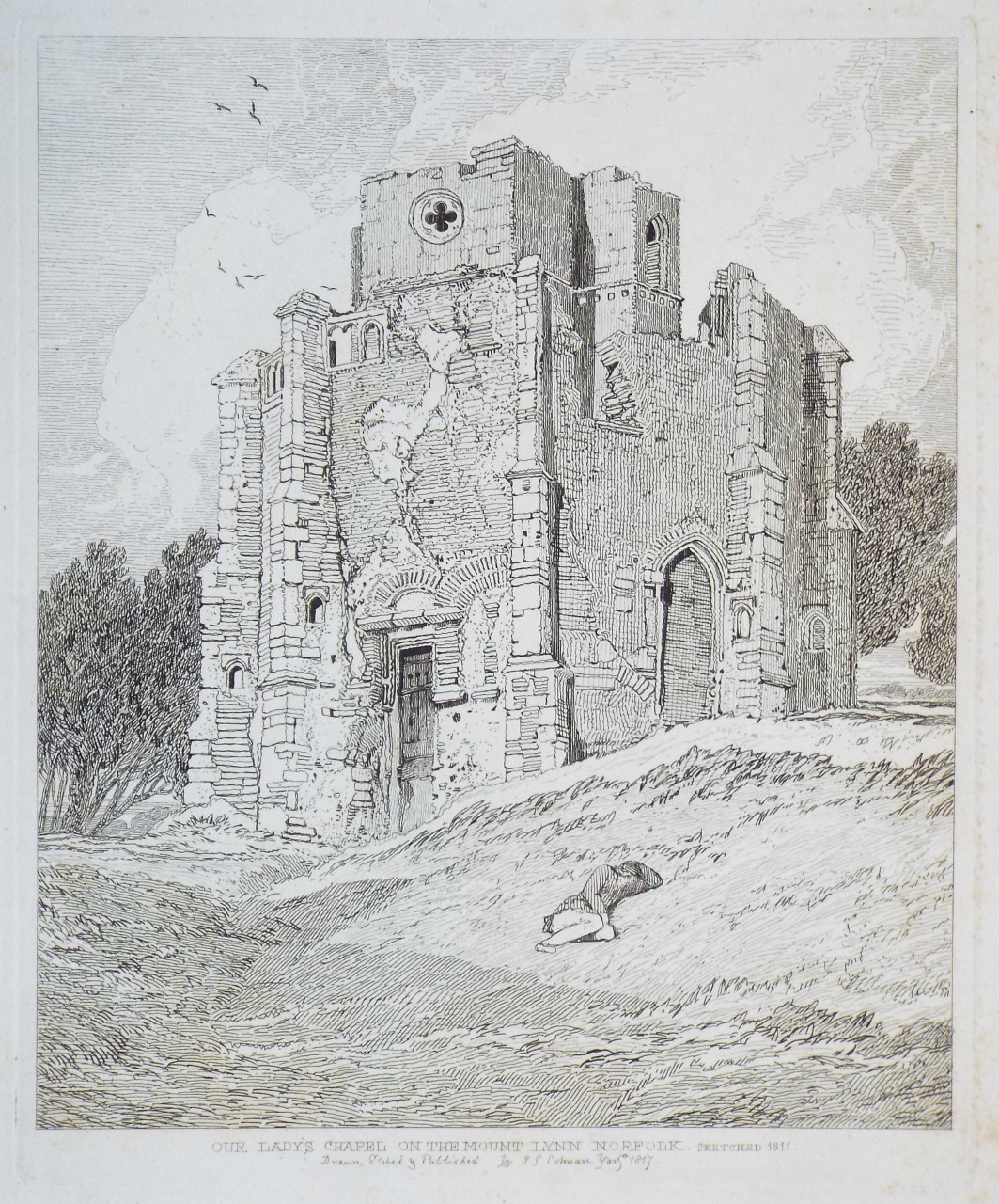 Etching - The Lady's Chapel on the Mount Lynn Norfolk Sketched 1811 - Cotman