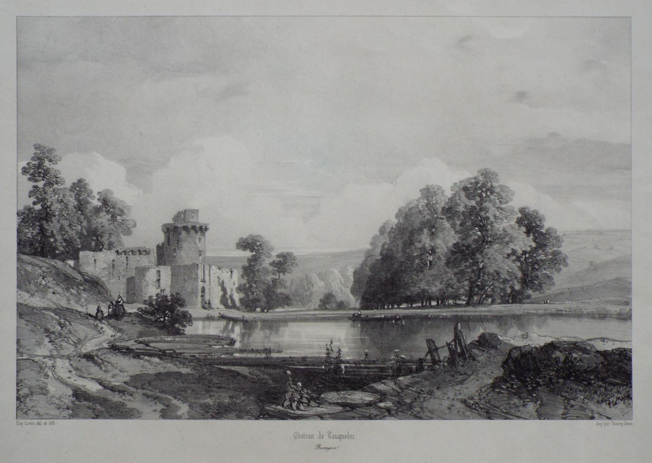 Lithograph - Chateau de Tonquedec, Bretagne - Ciceri