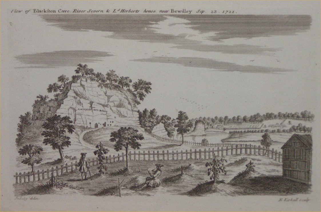 Print - View of Blackiton Cave, River Severn & Ld Herberts house near Bewdley Sep 23 1721 - Kirkall
