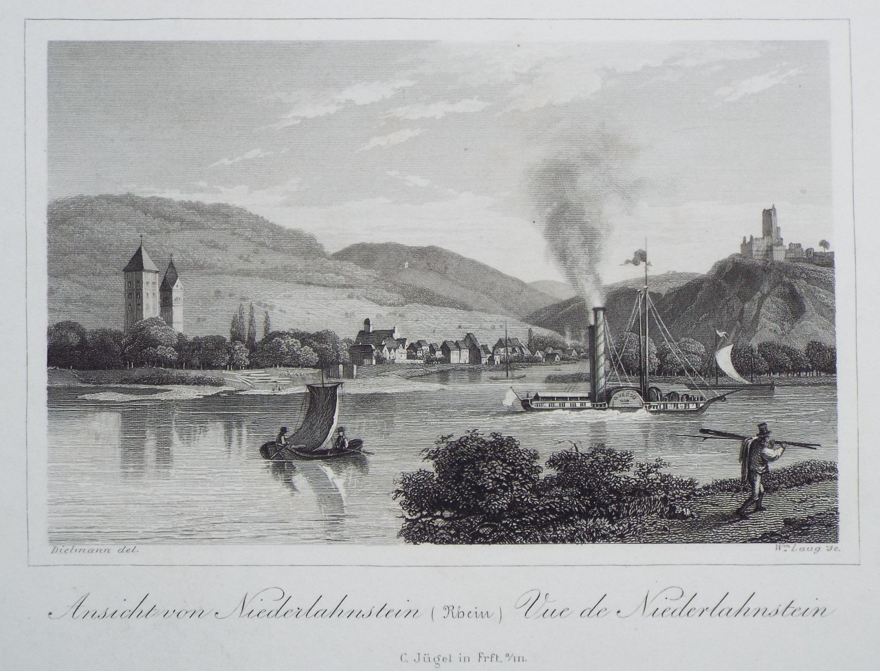 Print - Ansicht von Niederlahnstein (Rhein) Vue de Niederlahnstein - Lang