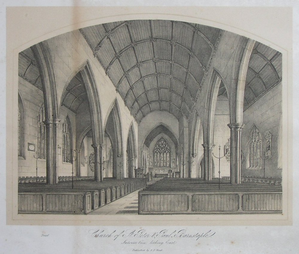Lithograph - Church of St Peter & St Paul, Barnstaple Interior View looking East