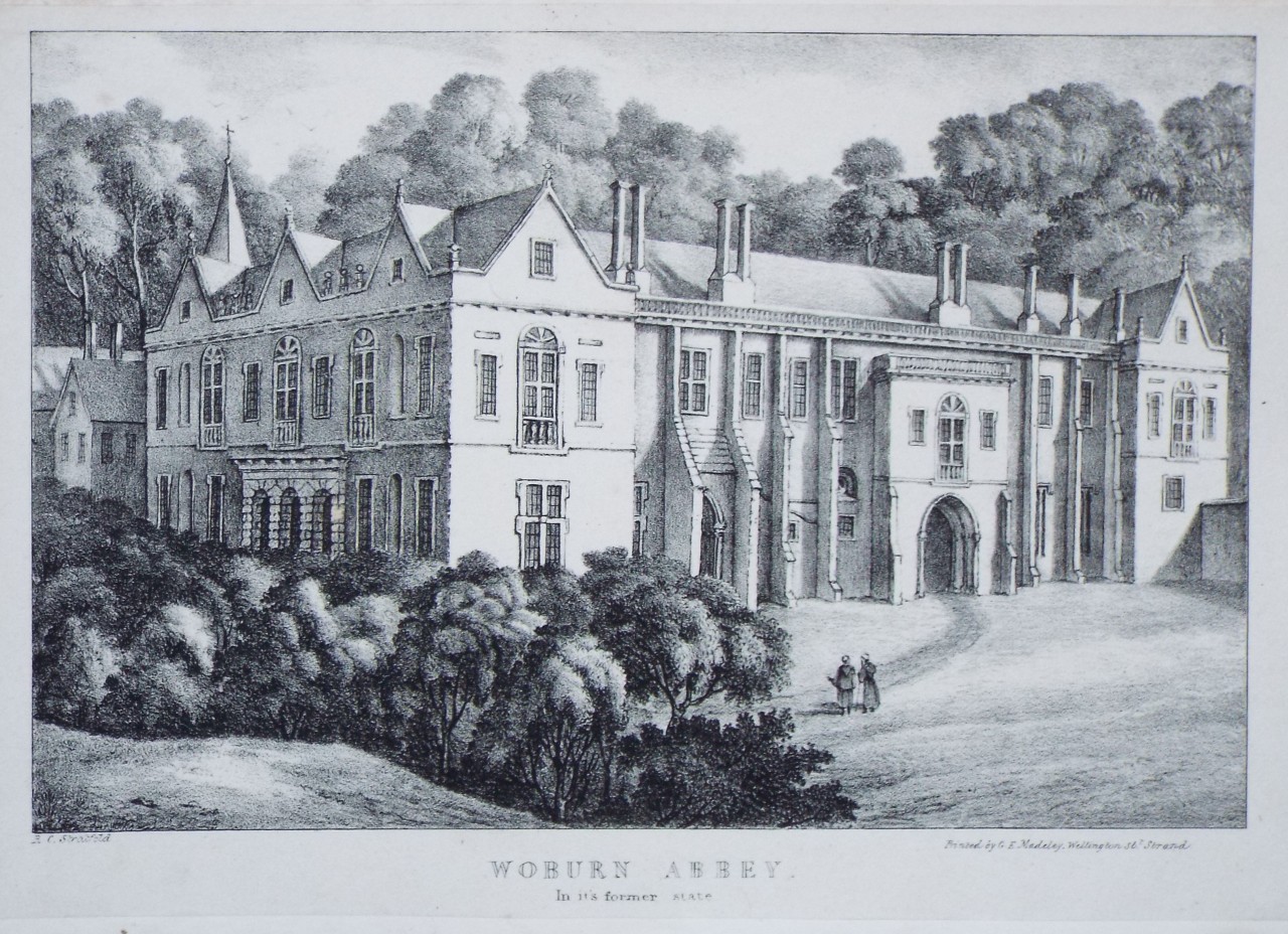 Lithograph - Woburn Abbey. In its former state - Madeley