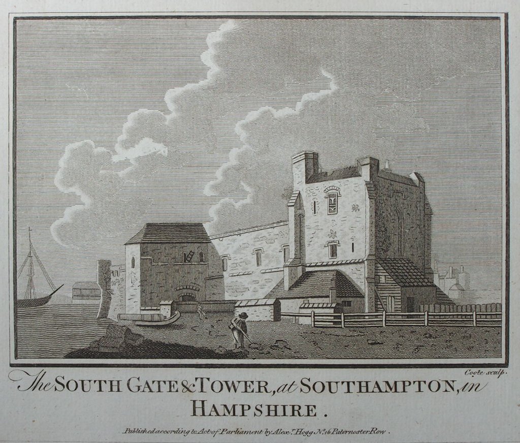 Print - The South Gate & Tower, at Southampton, in Hampshire. - 