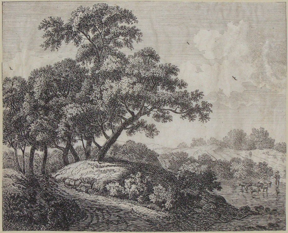 Print - (Landscape with trees and sheep in a river) - Smith