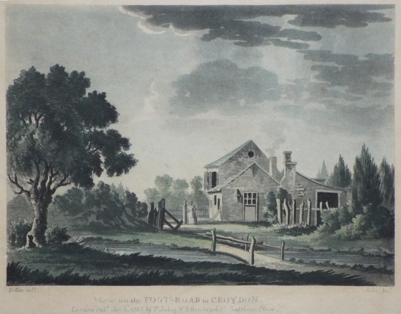 Aquatint - View on the Foot-Road to Croydon. - 