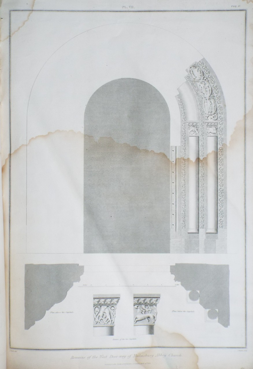 Print - Remains of the West Door-way of Malmsbury Abbey Church. - Basire