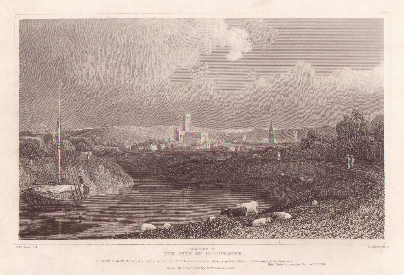 Print - N.W. View of the City of Gloucester. - Tombleson