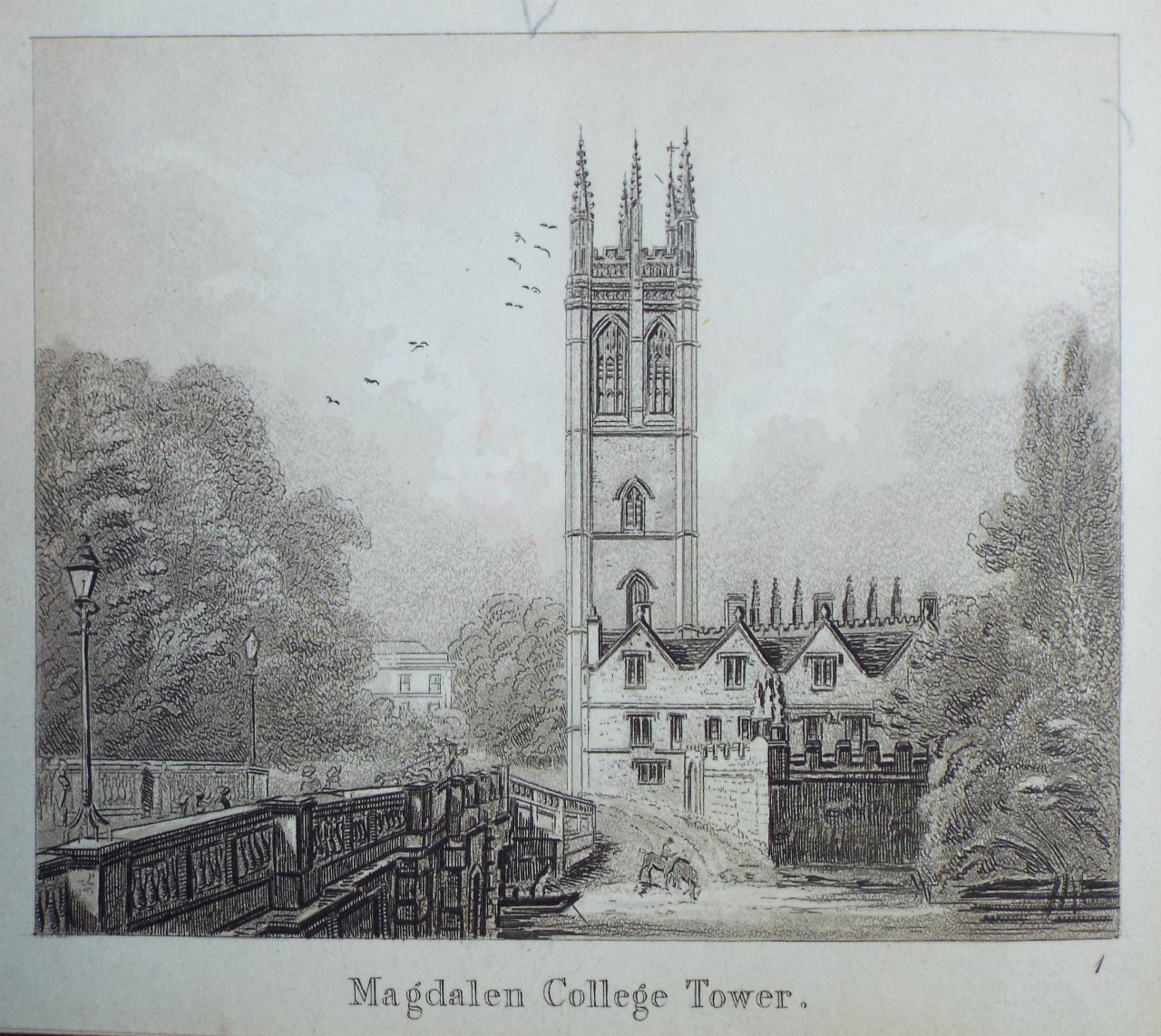 Aquatint - Magdalen College Tower.
