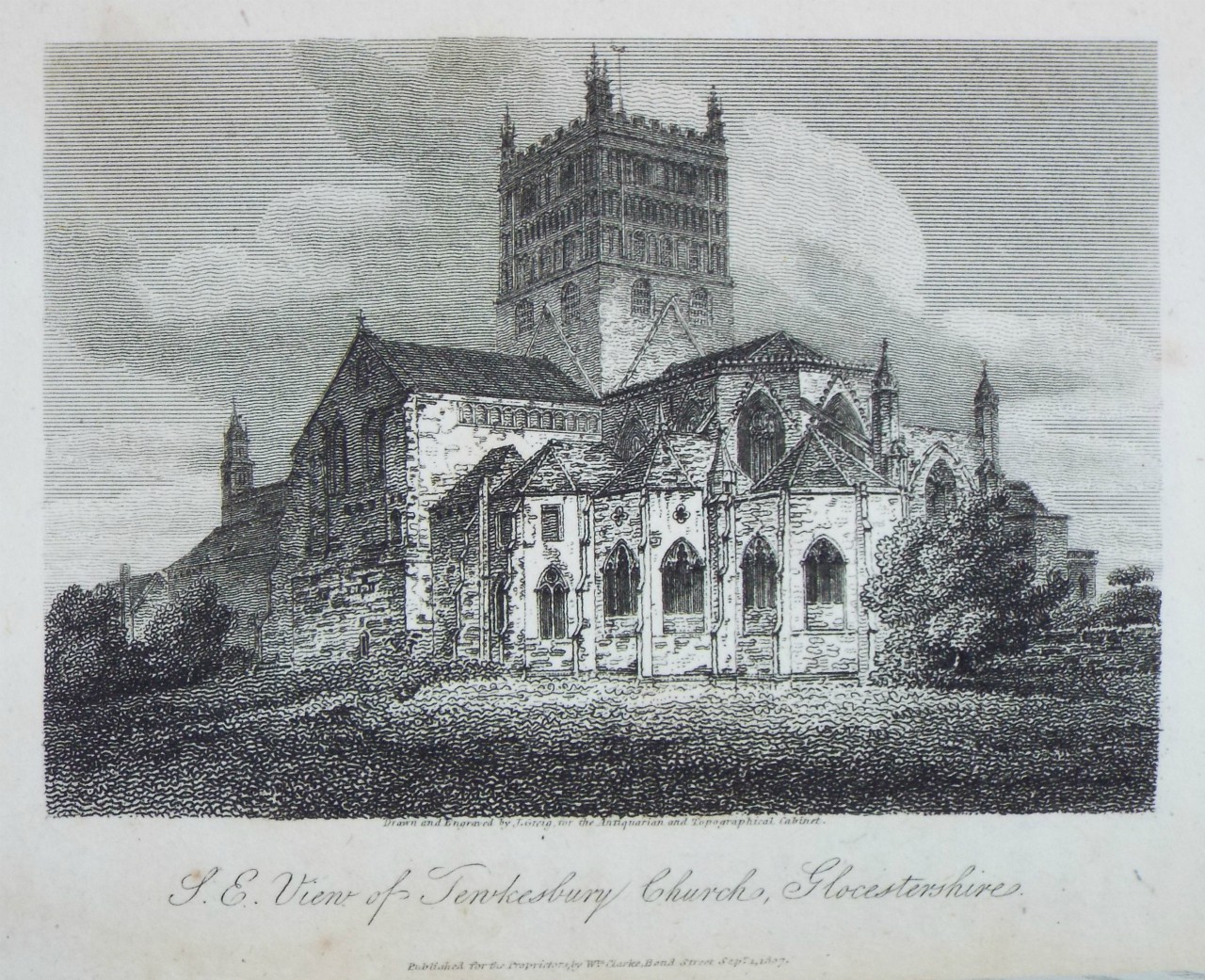 Print - S.E. View of Tewkesbury Church, Glocestershire. - Greig