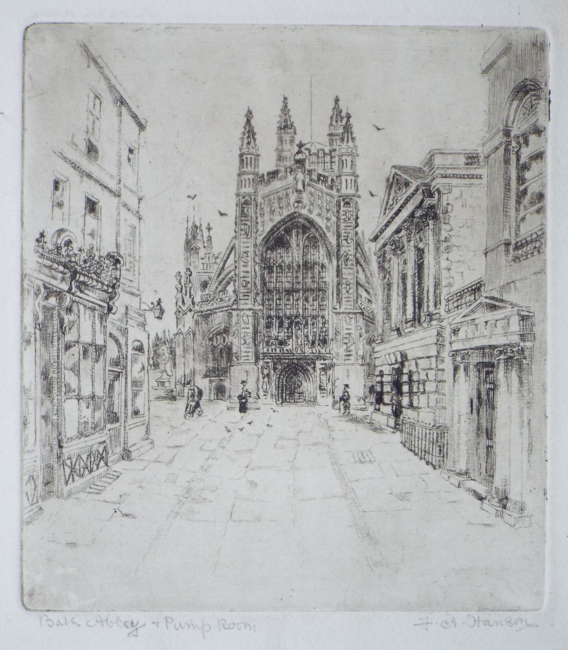 Etching - Bath Abbey & Pump Room - Hanson