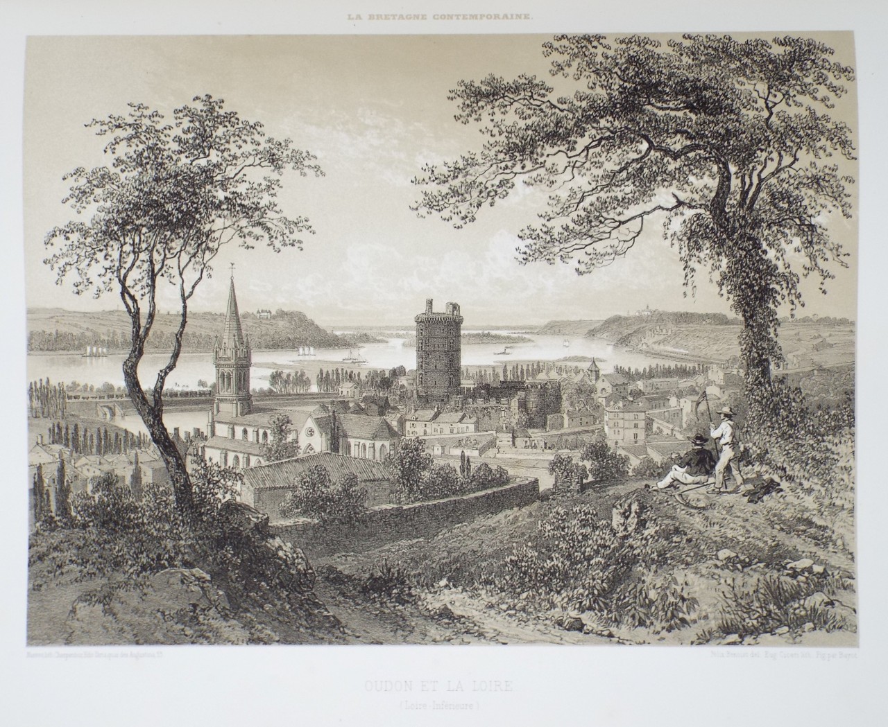 Lithograph - Oudon et la Loire. (Loire-Inferieure) - Ciceri
