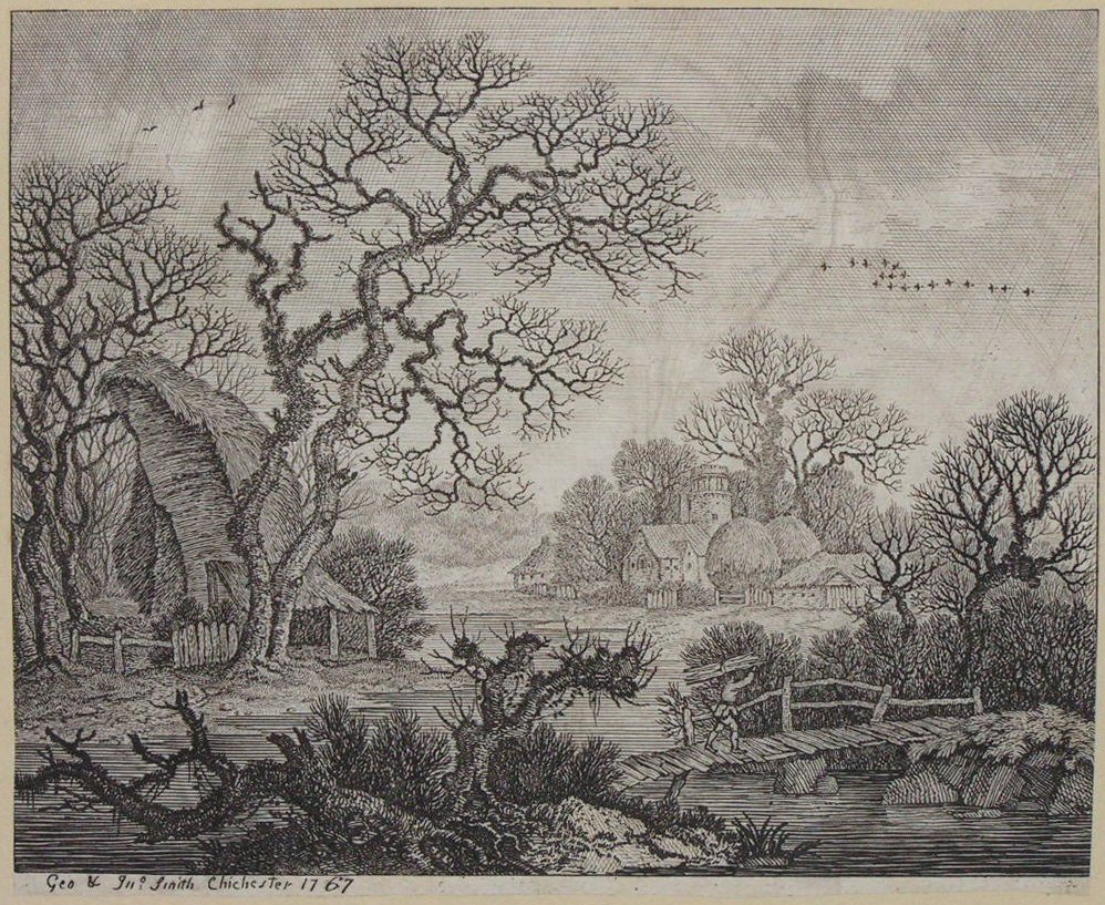 Print - (Winter landscape with wooden bridge) - Smith