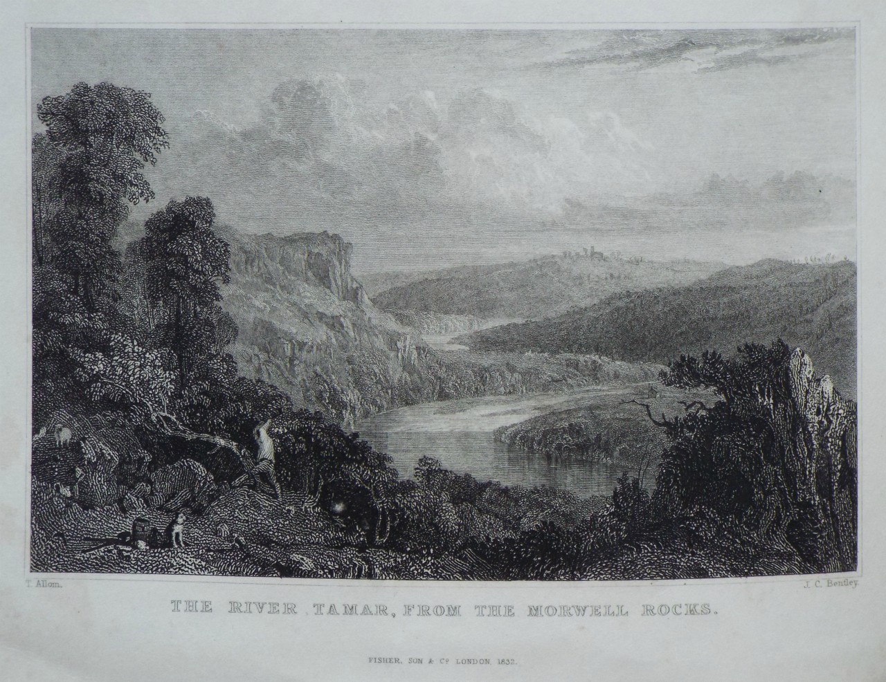 Print - The River Tamar, from the Morwell Rocks. - Bentley