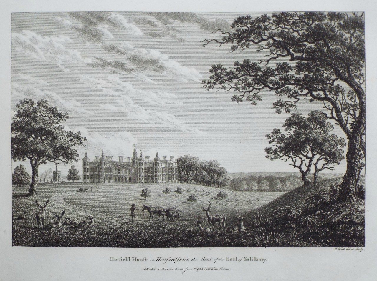 Print - Hatfield House in Hertfordshire, the Seat of the Earl of Salisbury. - Watts