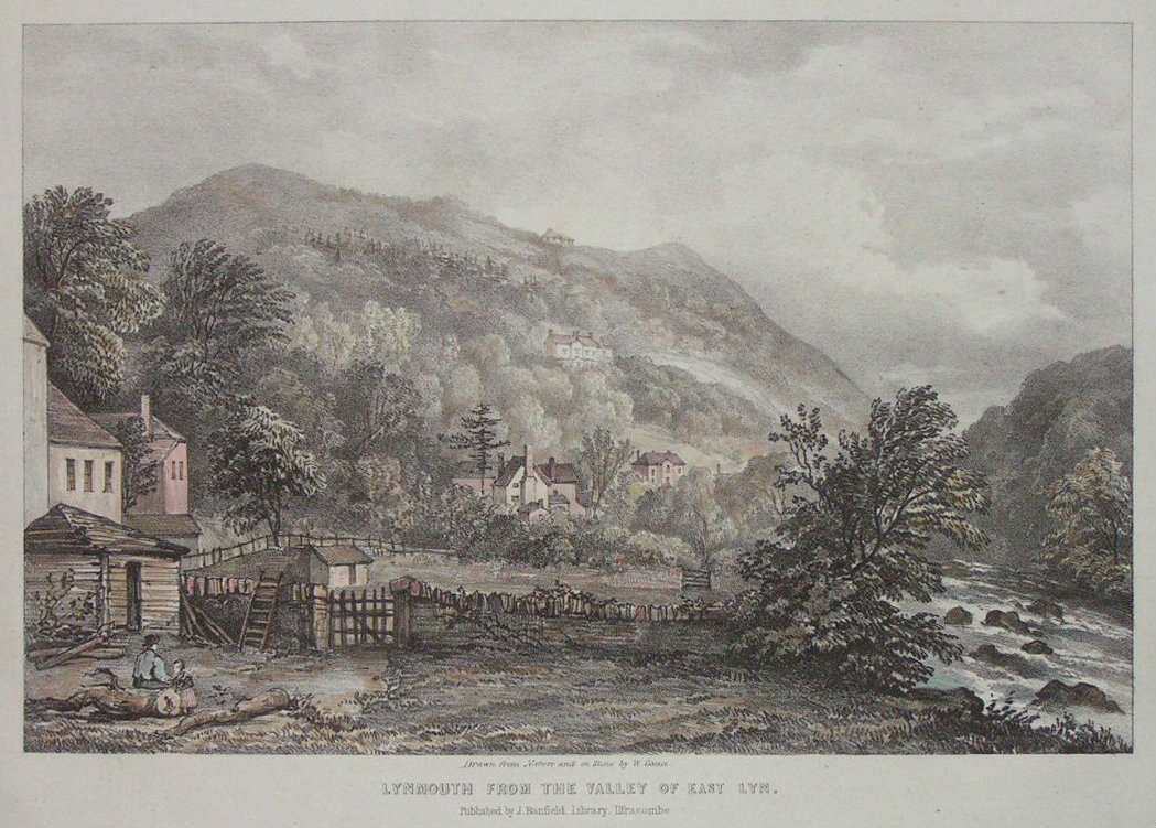 Lithograph - Lynmouth from the Valley of East Lyn. - Gauci