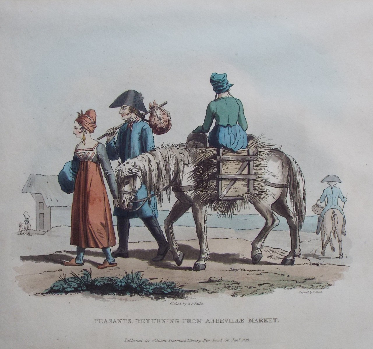 Aquatint - Peasants Returning from Abbeville Market. - Havell