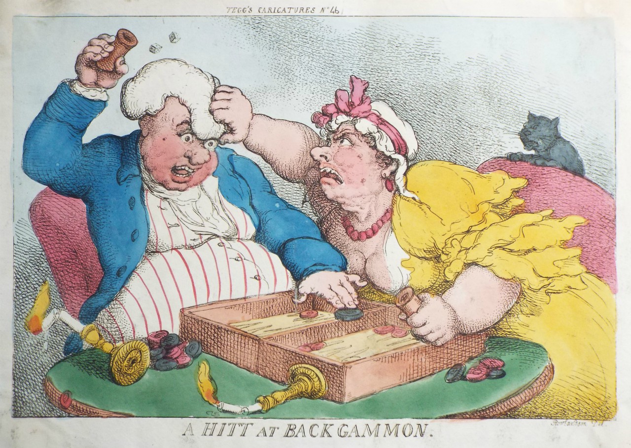 Etching - A Hitt at Backgammon. - Rowlandson