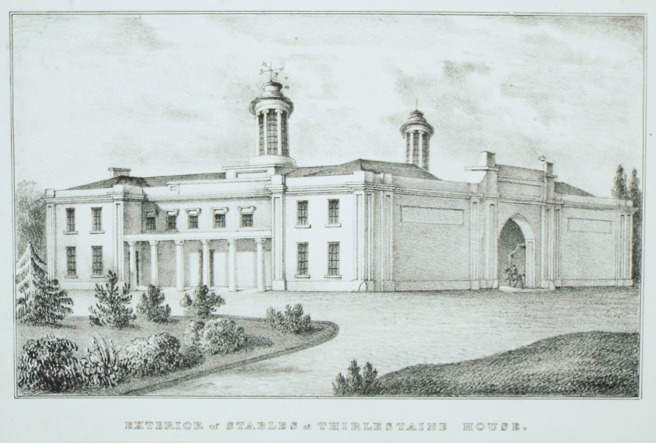 Lithograph - Exterior of Stables at Thirlestaine House.